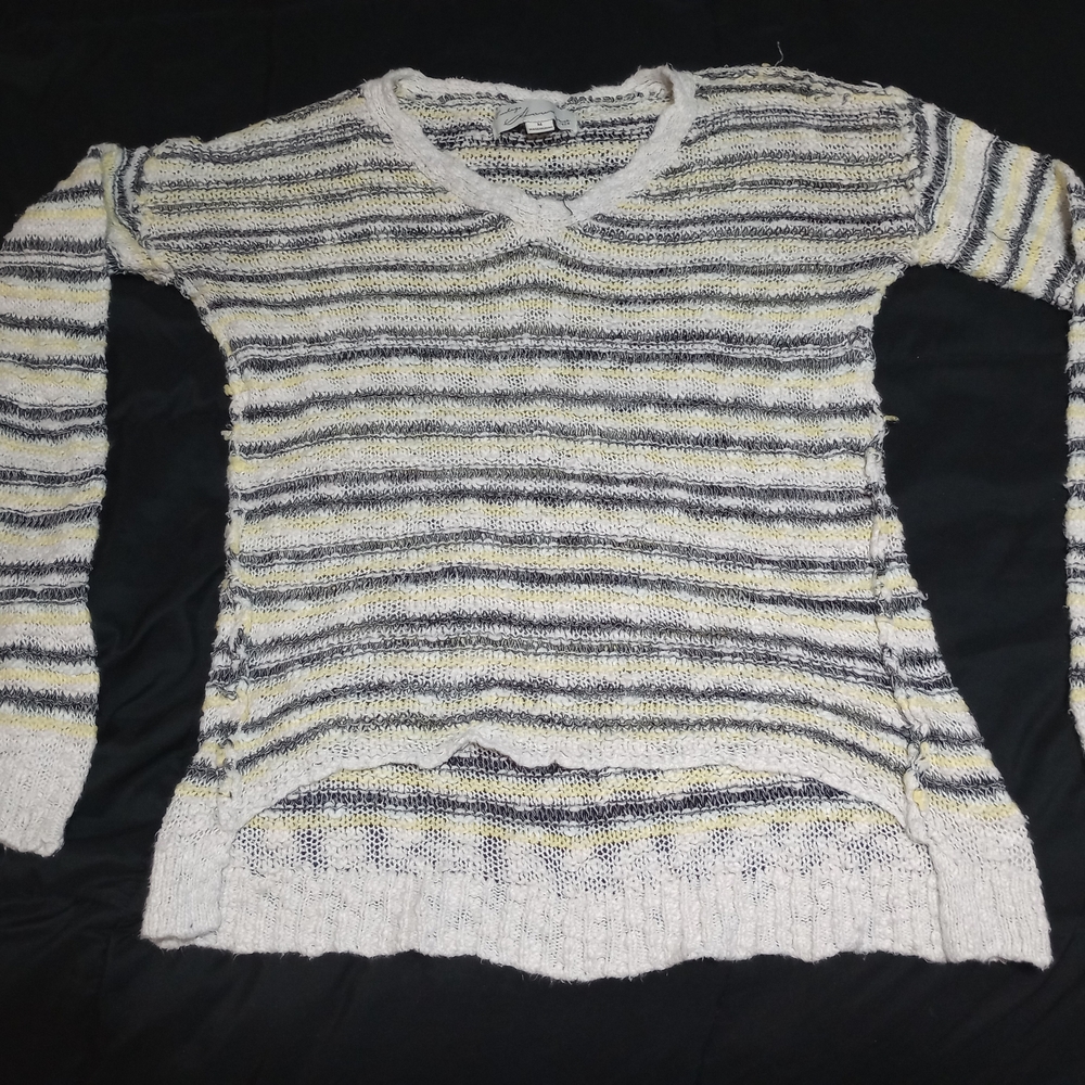 Vintage Havana Cream and Gray Striped V-Neck Sweater